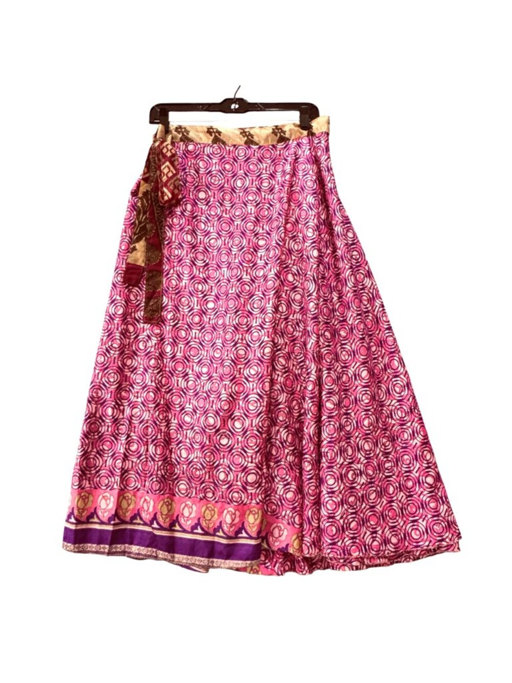 Festival Boho Wrap Midi Skirt Reversible Dopamine Size M Vibrant Purple Pink - Picture 4 of 7